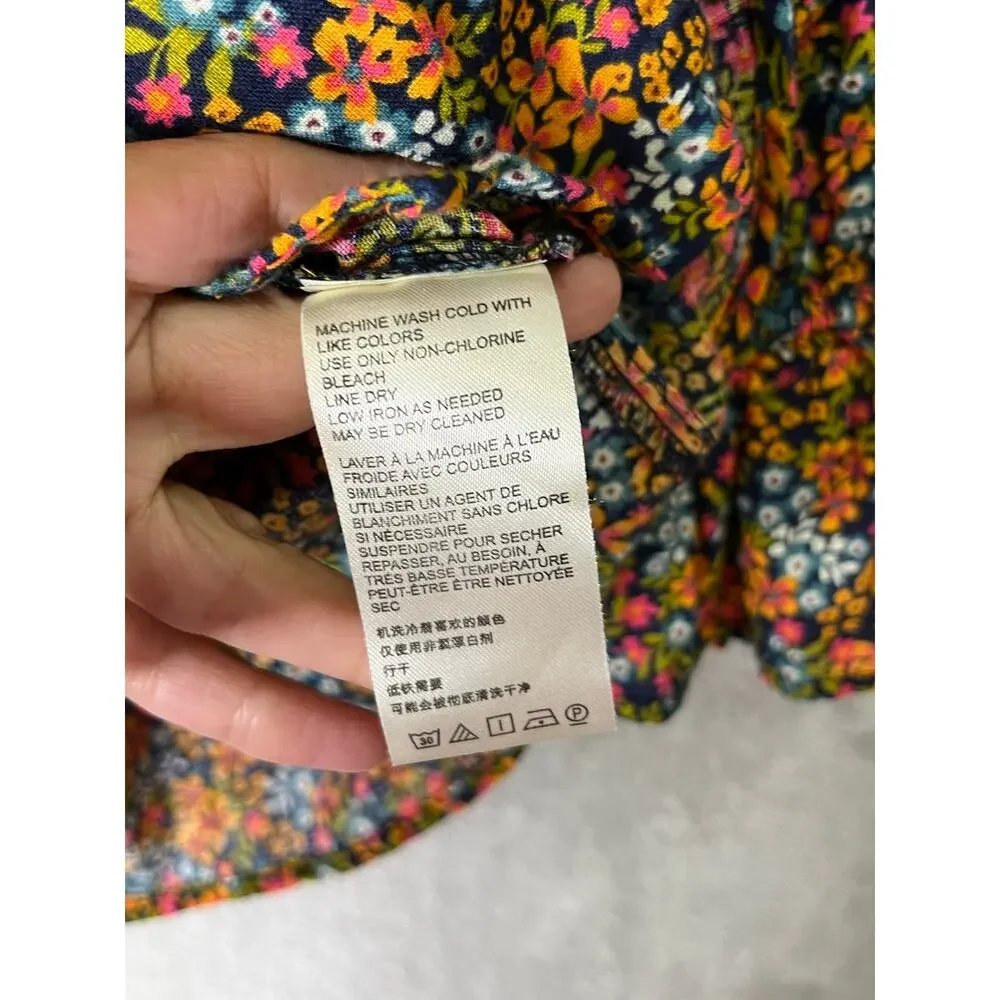 Free People Floral‎ Peplum Blouse Women's Small Puff Sleeve Button Front Boho